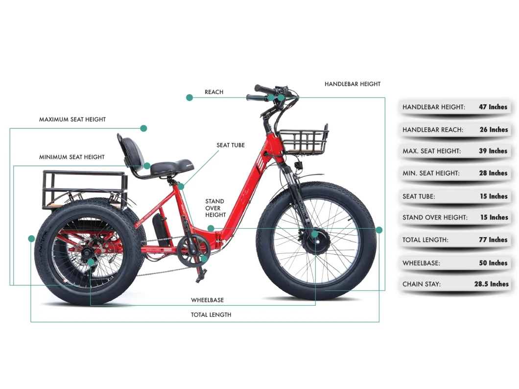 750W Bike Cargo Turkey Electric Trike Big Tire Motorcycle with Rear Basket 3 Wheel E Trike